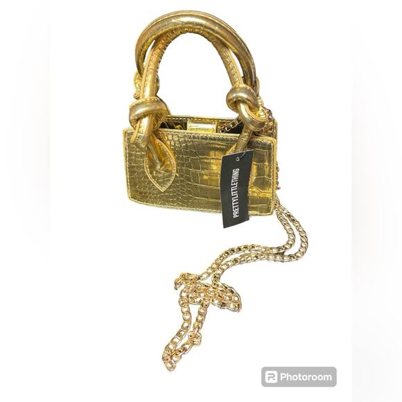 Gold Knot Handle Mini Grab Bag Purse - Picture 2 of 3